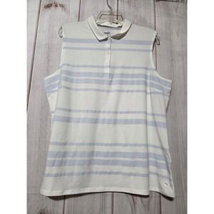 Puma Womens XXL Sleeveless Polo Shirt White Blue Striped Golf Top Sportswear